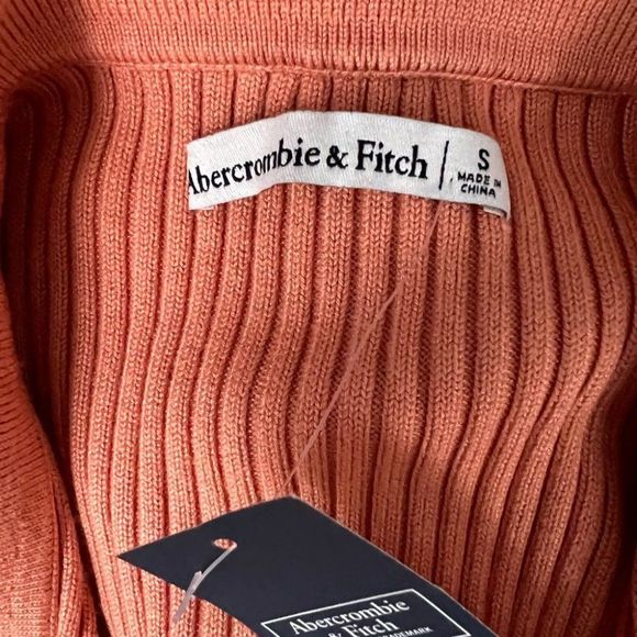 NWT ABERCROMBIE & FITCH V Orange Neck Ribbed Mini Dress (S) - Picture 6 of 8